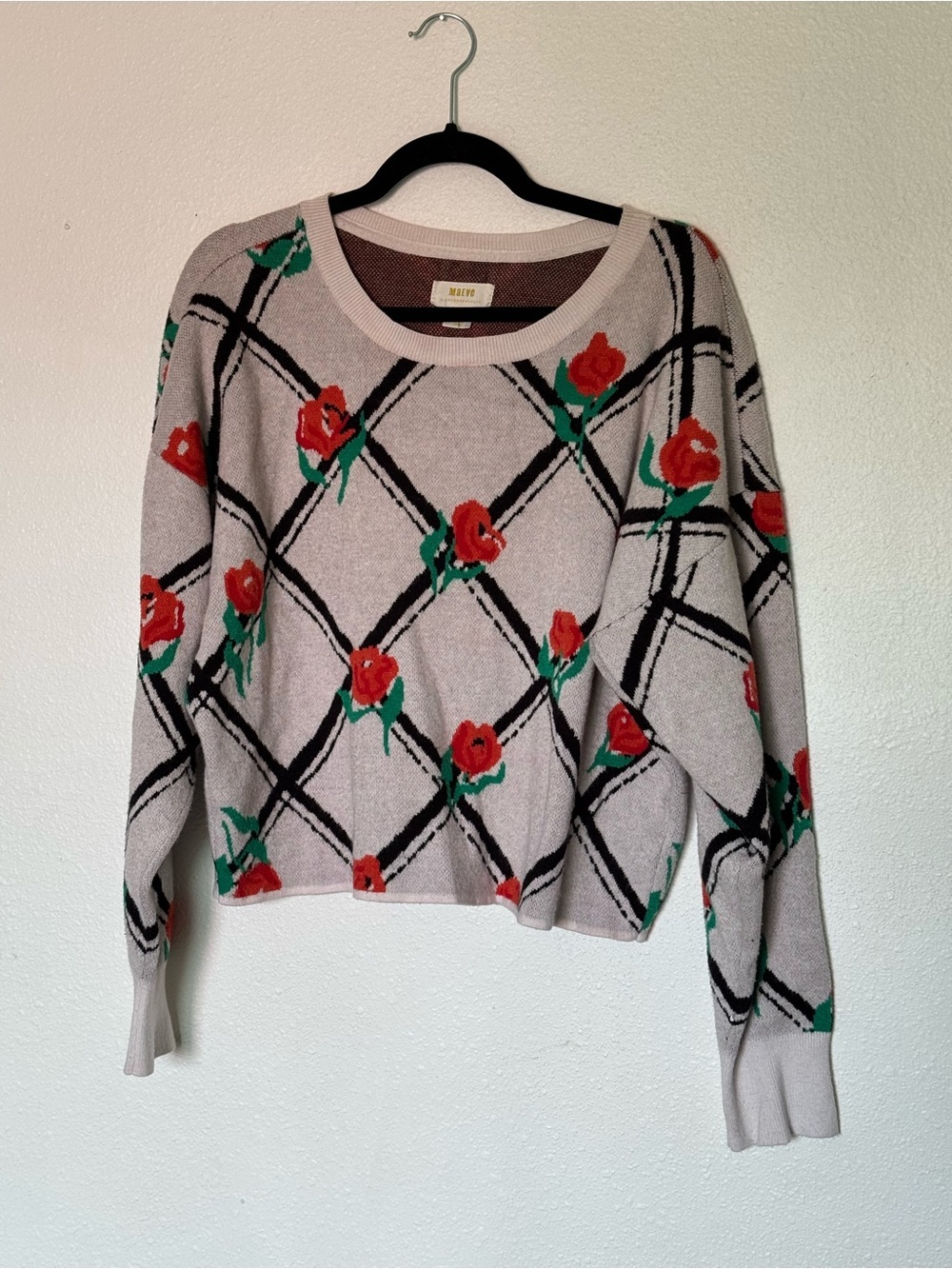 Maeve Cropped Crew Neck Floral Sweater-L